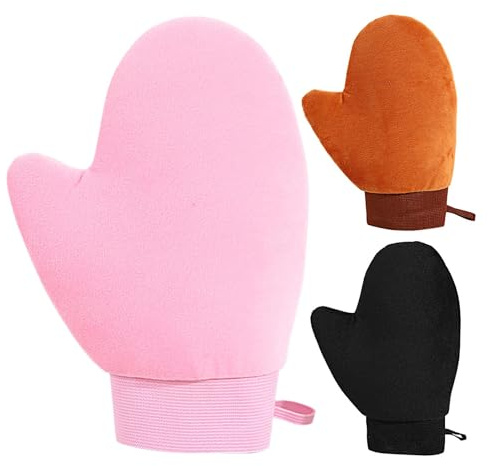 Kunstbräunungshandschuhe, Sonnenloser Bräunungsapplikator, weicher, tragbarer Bräunungshandschuh für empfindliche Haut, Damen, Herren, Hände, Rücken, Körper, Beine, Dusche, Zuhause, Reisen, 3 Stück