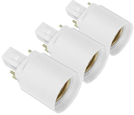 Adaptador de Bombilla G24q a E27 de 3 Piezas para Oficinas | Plástico Blanco, Conversión de 4 Pines, Aplicación Comercial, Instalación Sencilla y Rendimiento Estable