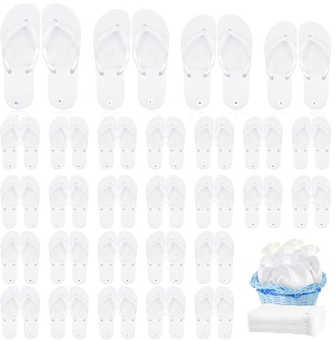 24 paia Infradito Matrimonio per Ospiti con Pannello Vita e Borsa Cordoncino – Sandali Spa Hotel Pantofole Ospiti sciolti – Bianco