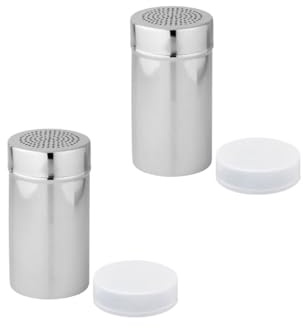 Fackelmann 9323150 Lot de 2 saupoudreuses à sucre glace, saupoudreuse, saupoudreur à parmesan, Acier inoxydable, 13 x 7 cm