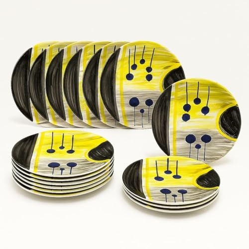 Generico Set 12 Piatti Piani in Ceramica Artigianale Ø 24 cm Stile Vietrese – Dipinti a Mano– Piatti da Portata, Servizio da Tavola -Vietri-Costiera Amalfitana-Caltagirone-Sicilia-0108251201-12