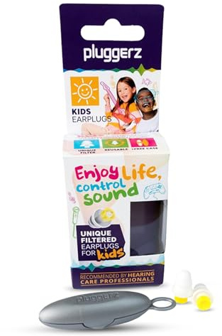 Pluggerz Enjoy Kids Tapones para los oídos, tapones de silicona reutilizables con filtro, clasificación de reducción de ruido de 23-28 dB, protección auditiva de ajuste universal para natación