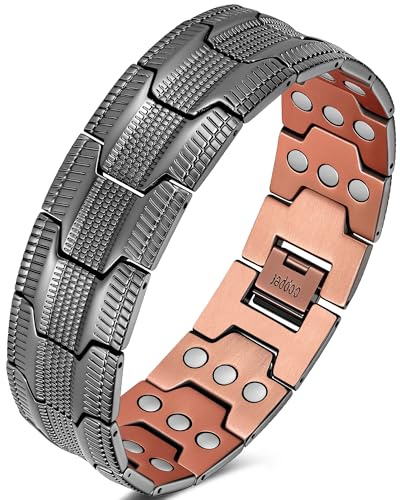 Jeracol Bracelets en cuivre pour homme, 3 bracelets magnétiques pour homme avec aimants ultra puissants, taille réglable et boîte cadeau à bijoux (gris)