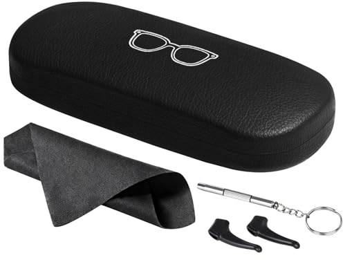 RayLove Brillenetui Hardcase, Premium Lederbrillenbox in Eleganz Schwarz, Hartschale mit Mikrofasertuch, für Damen und Herren, ideal für Reisen und täglichen Gebrauch