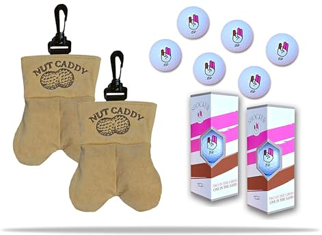 2-pk Nut Caddy Quick Access Golf Ball Pouch Plus 6 Golf Balls | Balls Hilarious Gag Gift for Golfers Dad Husband Premium Quality Storage Tees Glove My Fun Sack Holder Accesory