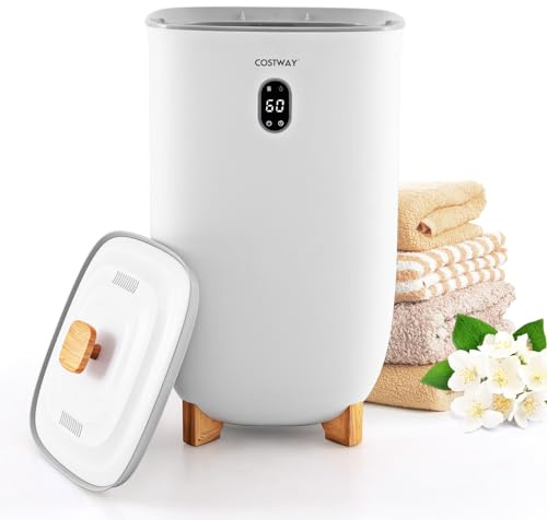 GYMAX Secchio Scalda Asciugamani da 35L, Scalda Asciugamani e Asciugatore 2 in 1 con Riscaldatore PTC e Porta Dischi Profumati, Scaldasalviette Elettrico da Bagno con Timer e Spegnimento Automatico