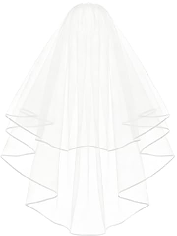 AIWXEEU Velo de Novia Blanco, Velos Novia, Velo de Novia Blanco con Peine 2 Niveles, 60-80 cm, para Bodas