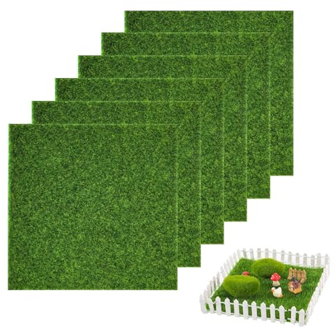 6 Stück Kunstrasen Zum Basteln, 15x15cm Miniatur Rasen Dekoration, künstlicher rasen zum basteln, Kunstrasen Miniatur Garten, Fake Grass Für DIY Projekte, Für Miniaturgarten Deko Und Wohnaccessoires