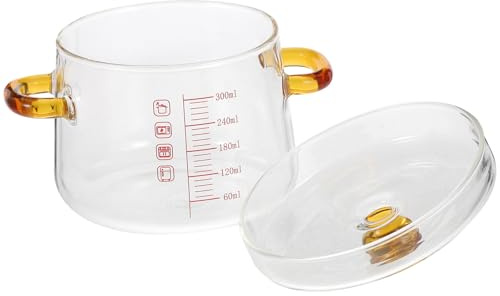 PRETYZOOM Pot à Ragoût en Verre Borosilicate 300ml avec Double Poignée et Couvercle, Ustensile Stable pour Cuire la Vapeur les Œufs et Résistant la Chaleur