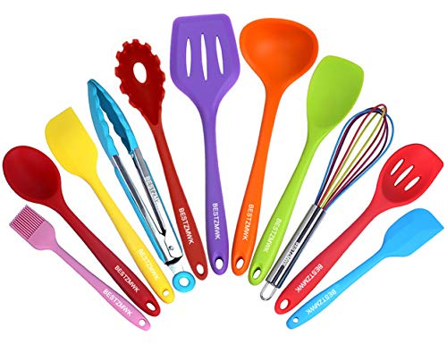 Kitchen Utensil Set - 11 Cooking Utensils - Colorful Silicone Kitchen Utensils - Nonstick Cookware with Spatula Set - Colored Best Kitchen Tools Kitchen Gadgets(Multi)