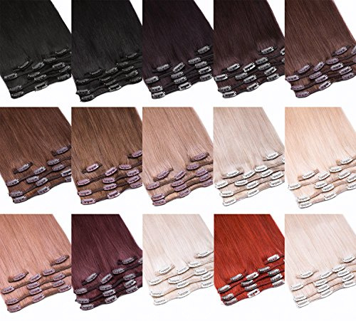 Clip-In Extensions Echthaar Haarteil Set 7tlg - 80cm Farbe #1b Schwarzbraun 7 Teiliges Haarteil Für Komplette Haarverlängerung - Top Naturschwarze 100% Remy Echthaar Clip in Extension