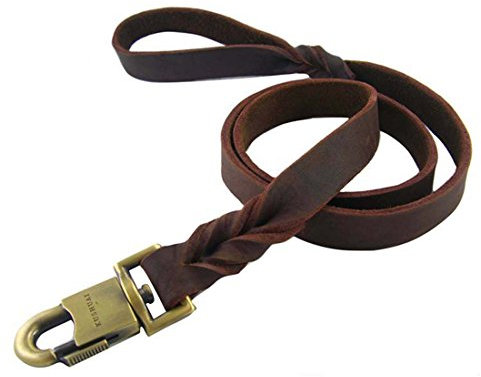 1.5 Meter Hundeleine Leder Große Hunde Braun Lederleine Retrieverleine Hundeführleine Trainingsleine Walking Schleppleine Vollrindleder Übungsleine Leash Mittlere Große Grosse Hunde (Braided, 150cm)