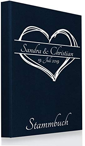 Hochzeitideal Stammbuch der Familie A5 aus Buchbinderleinen, inkl. Personalisierung, Nr. 161 (Dunkelblau)