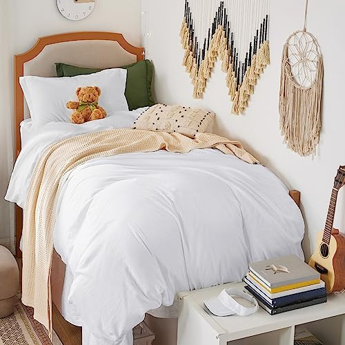 Bedsure Prewashed Twin/Twin XL Duvet Cover, Cotton-Like Bedding Set, White