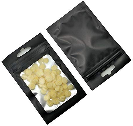 WACCOMT Pack 100pcs 6x10cm (2.4x3.9inch)(Usable Size2x2.6inch) Small Frosted Euro Hang Hole Zipper Lock Mylar Bags Matte Black Reuse Aluminum Foil Food Accessories Pouch for Zip Bag Reusable Lock Seal