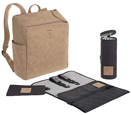LÄSSIG Baby Wickelrucksack Wickeltasche mit Zubheör veganes Leder/Tender Backpack camel, 1 Stück (1er Pack)