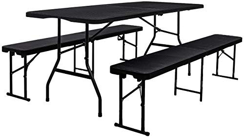 AMANKA Ensemble de Table à bière Pliable pour 8 Personnes 180 cm avec 2 bancs Aspect rotin