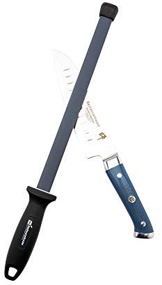 Restaurantware Met Lux 17 Inch x 1.8 Inch Knife Honing Rod 1 Nylon Handle Sharpening Steel - Shock Absorbent Grooved Black Ceramic Knife Sharpener Rod for Kitchen