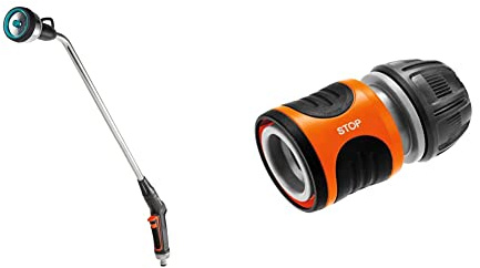 Gardena Premium Gießstab: Robuste Gartenbrause zur Bewässerung und Reinigung, 90 cm lang, 3 Strahlarten & Wasserstop 13 mm (1/2 Zoll) und 15 mm (5/8 Zoll): Steckverbinder mit Aquastop, Powergrip