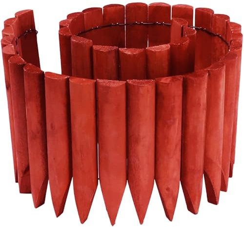 JonesHouseDeco Razenkante Holz Natur Holzzaun,Garten Rasenkante Holzkanten Flexibler Rollborder Rasenkante,Langlebiger Wooden Beeteinfassung Gartenzaun Umzäunung 20x120cm, ziegelrot