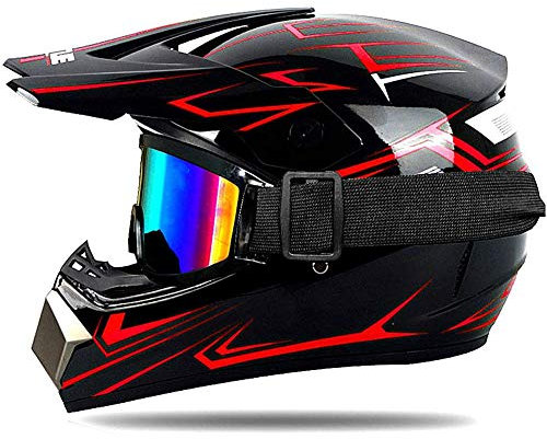 Motocross-Kind-Kinder Helm D.O.T Zertifizierung Jugend Quad Crash-DH Full Face Off Road Downhill Dirt Bike MX ATV Motorradhelm Für Jungen-Mädchen,Rot,S(52~53cm)