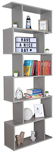 RICOO Standregal 6 Regalböden WM070-PL Raumteiler Regal schmal grau 192×70×25 cm Bücherregal Holzregal Wand Würfelregal Büroregal klein Regale & Ablagen Bookshelf Wandregal Holz