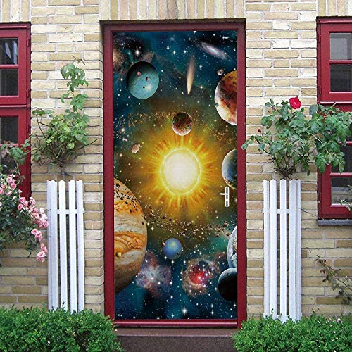 LuSeven stickers paroi de douche Univers ciel étoilé aurore science-fiction 80x200cm Porte Autocollants 3d Papier Peint Sticker Porte PVC Imperméable pour Décoration Mur Salon Cuisine Chambre Salle
