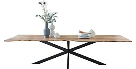 SAM Baumkantentisch 300 x 100 cm Kalea, Akazienholz naturfarben & massiv, Esstisch mit schwarzem Spider-Metallgestell, Tischplatte 26 mm, Esszimmertisch, Industrial-Design