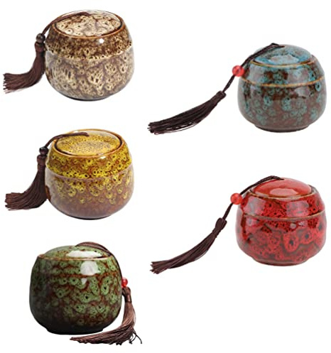 YARNOW Bocaux De Rangement En Céramique Scellés Pour Thé Pot De Stockage Étanche Multi-Usages 6.2X5.2X5.2Cm Pour Cuisine Et Bureau