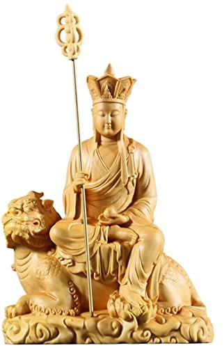 zunibo Ksitigarbha Bodhisattva auf Tiger, handgeschnitzte Buchsbaum-Buddha-Statue für Heimbüro, Ward Off Evil Spirits Buddha-Figur für Einweihungsgeschenk