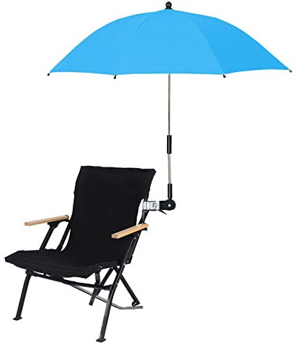 VKTY Ombrellone per sedia con morsetto, regolabile, 80 cm, ombrellone universale per sedia da patio, sedia da spiaggia, passeggino, sedia sportiva, sedia a rotelle e vagone, Blu, M