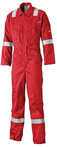 Dickies Pyrovatex Coverall Flame Retardant Overall 30'' LEG Boiler Suit Reflective Tape Side Pockets RED Regular 30'' Leg (56R)