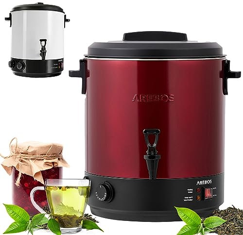 Arebos Autocuiseur automatique 1800 W | 28 l | avec minuterie, thermostat et protection contre la surchauffe | réglable en continu de 30 à 110 °C | Avec pelle et entonnoir de conservation | Rouge