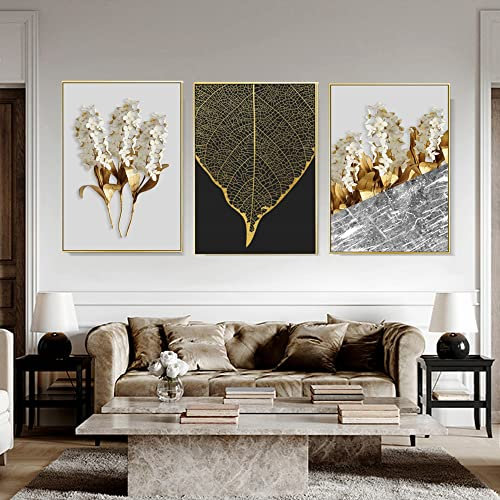 HEHGVCF Modern Gold Pflanzen Leinwand, Bild Auf Leinwand Pflanzenblatt, Poster 50x70cm, Wandbild Print Bilder Kunstposter Wohnzimmer Deko Ohne Rahmen *3 (40 x 60cm)