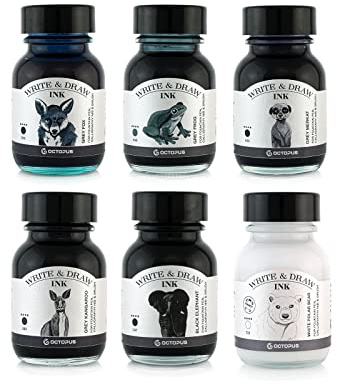 Octopus Write and Draw Ink Set BASIC GREY, wasserfeste Tinte zum Schreiben und Zeichnen, Kalligraphietinte, Zeichentusche für Füllhalter, 6x50 ml