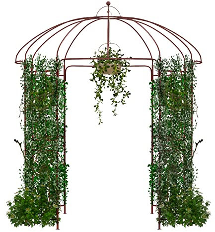 RELAX4LIFE Arche de Jardin en Métal pour Plantes Grimpantes, Voûte de Jardin en Forme de Cage à Oiseaux avec 8 Tubes de Pieds, pour Mariage/Commémoration/Fête d'anniversaire, 211X211X256CM, Bronze