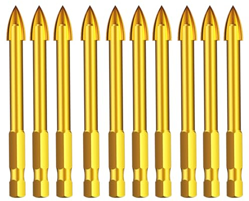 Boxonly Lot de 10 forets à tête cruciforme en carbure de tungstène pour carrelage, verre, céramique, 4 mm