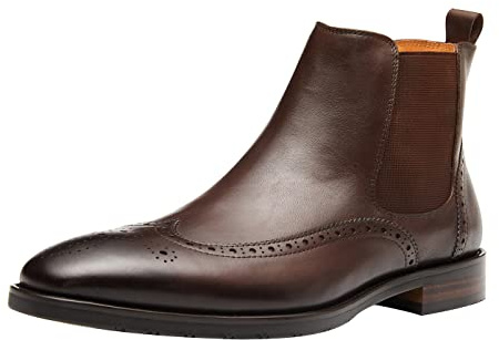 Santimon Men's Chelsea Boots Formal Dress Genunie Leather Ankle Boots For Men Business Casual Prom Wedding Wingtip Pull Up Boots Coffee 12.5 US