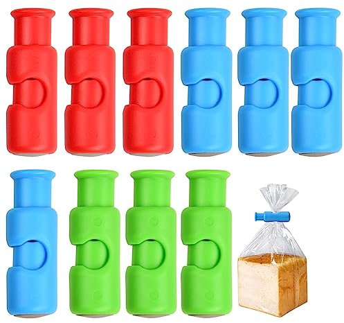 10 Piezas Clips para Bolsas de Pan, Clips de Cierre para Bolsas, Clips de Sellado Reutilizables para Almacenamiento de Pan de Frutas, Agarre de Plástico Antideslizante, 3 Colores