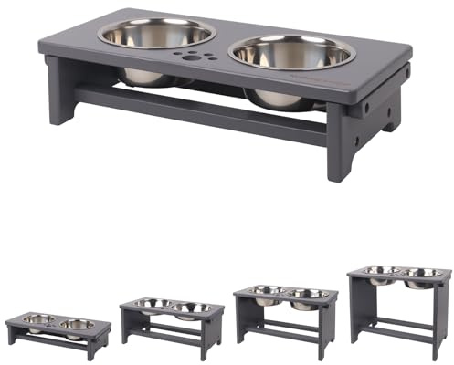 Raised Dog Bowls For Small Dogs, Dog Bowls With Stand, Dog Bowl Stand Bamboo With 2 Stainless Steel Bowls By Nothing Burger(Grey)