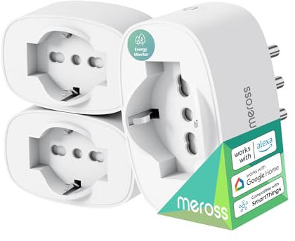 Meross Presa Smart Italiana, Presa WiFi (Type C, F, L) con Monitoraggio Consumi, Presa Intelligente 16A, Compatibile con Alexa, Google Home e SmartThings, Controllo Vocale e Remoto, 3840W, 3 Pezzi