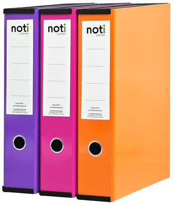 Box File Laminated Foolscap, Lockspring, Ring Pull & Catch, 75mm Spine, Assorted Box of 3, Purple, Pink & Orange