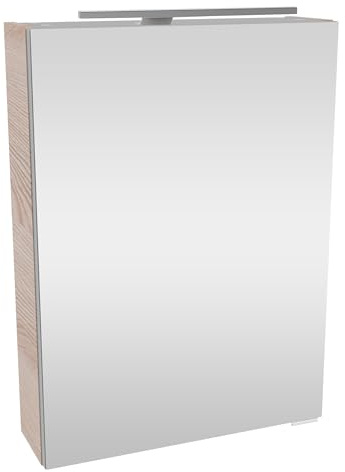 FACKELMANN B.CLEVER Spiegelschrank mit LED-Beleuchtung – Alibertschrank für Bad und Gäste-WC (50 x 68 x 15,3 cm) – SBC Badschrank mit Spiegel in Holz Braun – Tür Links