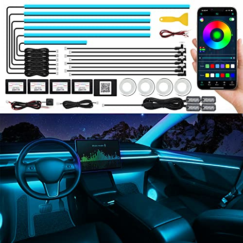 Acrylic Interior Car LED Strip Light with Wireless APP, RGB 22 in 1 with 175 inches 593 LEDs Fiber Optic Ambient Lighting Kits, 16 Million Colors Sound Active Function Car Neon Lights