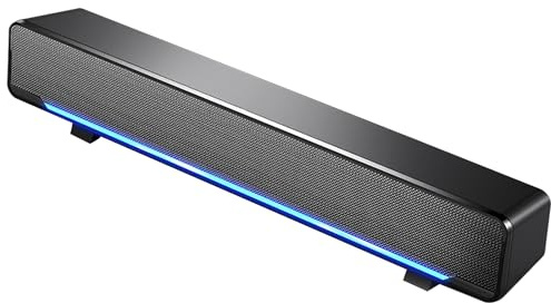 LCCEERD Barre Son avec Éclairage Intégré PC, USB Bluetooth5.3 Enceinte avec Stéréo 3D, Mini Enceintes avec Lumière RGB pour Ordinateur, Ordinateur Portable, Tablette, Moniteur, TV (Noir)