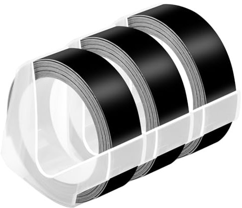NineLeaf 3 Packung Ersatz für Dymo S0898132 521209 3D Kunststoff Prägebändern 12mm x 3m Weiß auf Schwarz Bänder Schriftband für Office Mate II 1540 154000 Organizer Xpress Pro 1575 Beschriftungsgerät