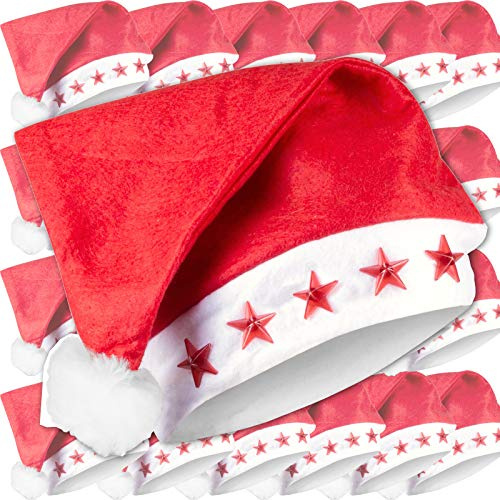 NYVI Weihnachtsmütze mit 5 blinkenden LED Sternen - Nikolausmützen in Einheitsgröße - kuschelig weiche Weihnachtsmann-Mützen - verschiedene Sparpacks wählbar