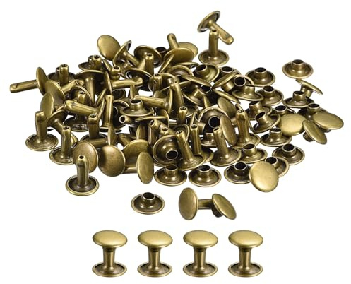 QUARKZMAN 100 Ensembles de Rivets en Cuir Rivets à Double Tête Ton Bronze | de 12x12 mm en Métal pour La Réparation D'Artisanat en Cuir, Bricolage pour Ceintures Sacs Chaussures
