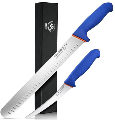 DRAGON RIOT Carving Knife Set for Meat 12 Inche Meat Slicing Knife and Boning Knife and 6 Inch Curved Beef Brisket Trimming Bundle