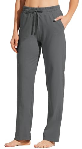WILLIT Jogginghose Damen Baumwolle Trainingshose Lang Freizeithose Sporthose Yogahose gerades Bein Sport Lounge Sweatpants Kordelzug mit Taschen